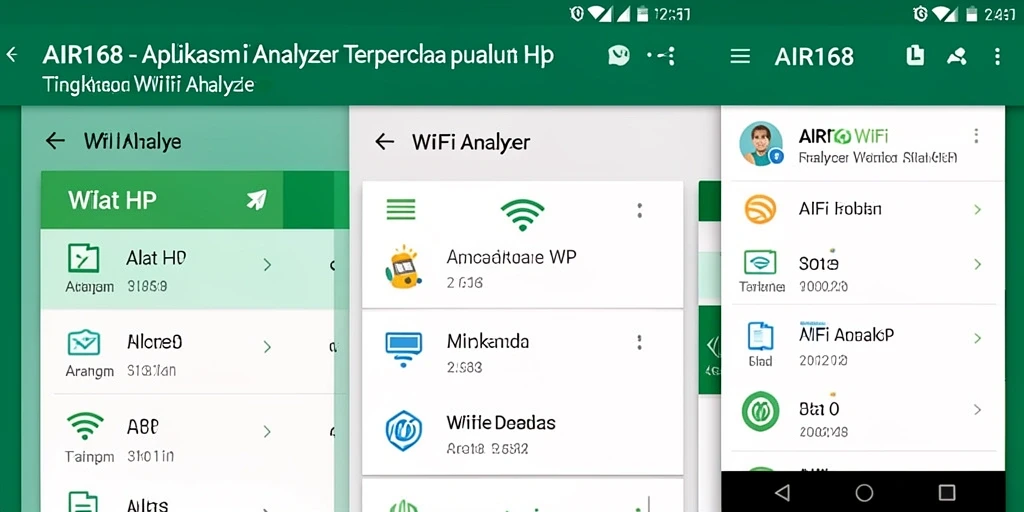 Antarmuka intuitif dari aplikasi WiFi Analyzer AIR168 yang menampilkan analisis jaringan.