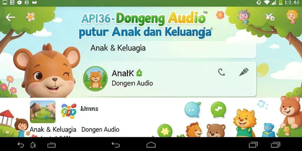 Antarmuka aplikasi API36 yang ramah anak untuk mendengarkan dongeng audio.