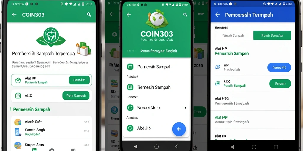 Tampilan antarmuka aplikasi COIN303 dengan fitur Pembersih Sampah yang mudah digunakan.