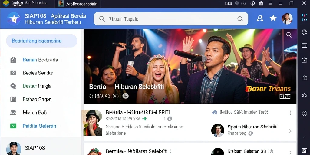 Tampilan antarmuka SIAP108 dengan berita hiburan selebriti terkini.