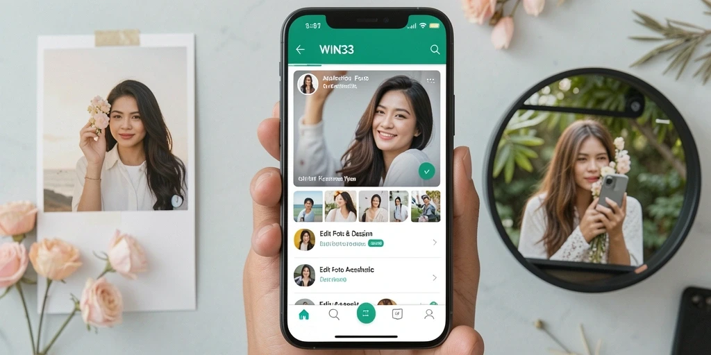 Tampilan antarmuka <strong>WIN33</strong> yang modern dan fungsional untuk edit foto aesthetic.